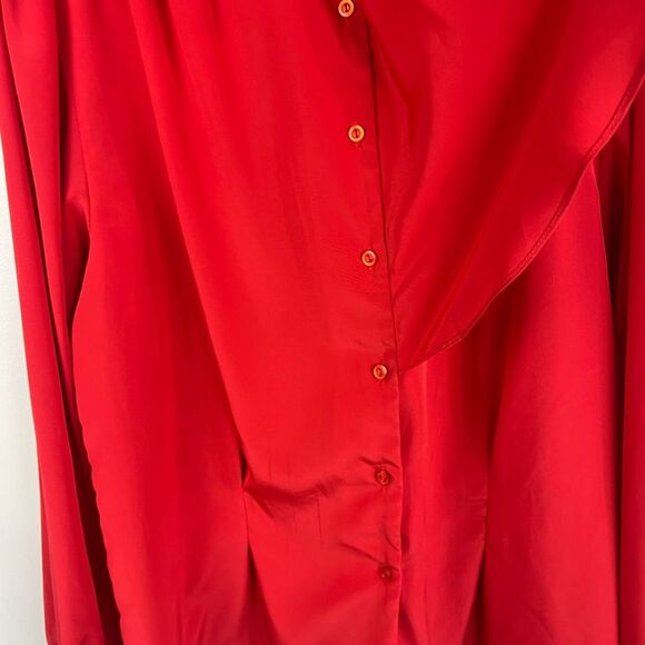 Vintage 80s Elite Women's 18 Red Long Sleeve Regal Ruffled Button Down Shirt Top - Picture 12 of 15